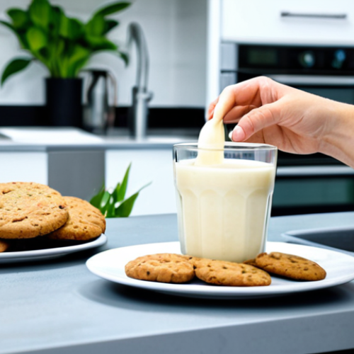 Diverse Uses of Plant-Based Milk**

"A vibrant and colorful display showcasing various ways to use plant-based milks: a smoothie being poured, a vegan béchamel sauce simmering in a pan, and a glass of plant-based milk alongside a plate of vegan cookies. The scene is set in a bright, modern kitchen. fully clothed, safe for work, appropriate content, family-friendly, professional photography, perfect anatomy, correct proportions, natural pose, well-formed hands, proper finger count, natural body proportions, high quality."

**