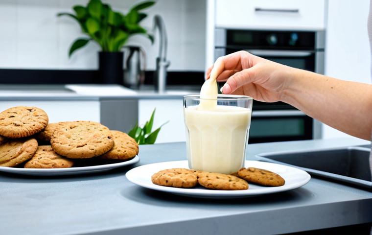 Diverse Uses of Plant-Based Milk**

"A vibrant and colorful display showcasing various ways to use plant-based milks: a smoothie being poured, a vegan béchamel sauce simmering in a pan, and a glass of plant-based milk alongside a plate of vegan cookies. The scene is set in a bright, modern kitchen. fully clothed, safe for work, appropriate content, family-friendly, professional photography, perfect anatomy, correct proportions, natural pose, well-formed hands, proper finger count, natural body proportions, high quality."

**