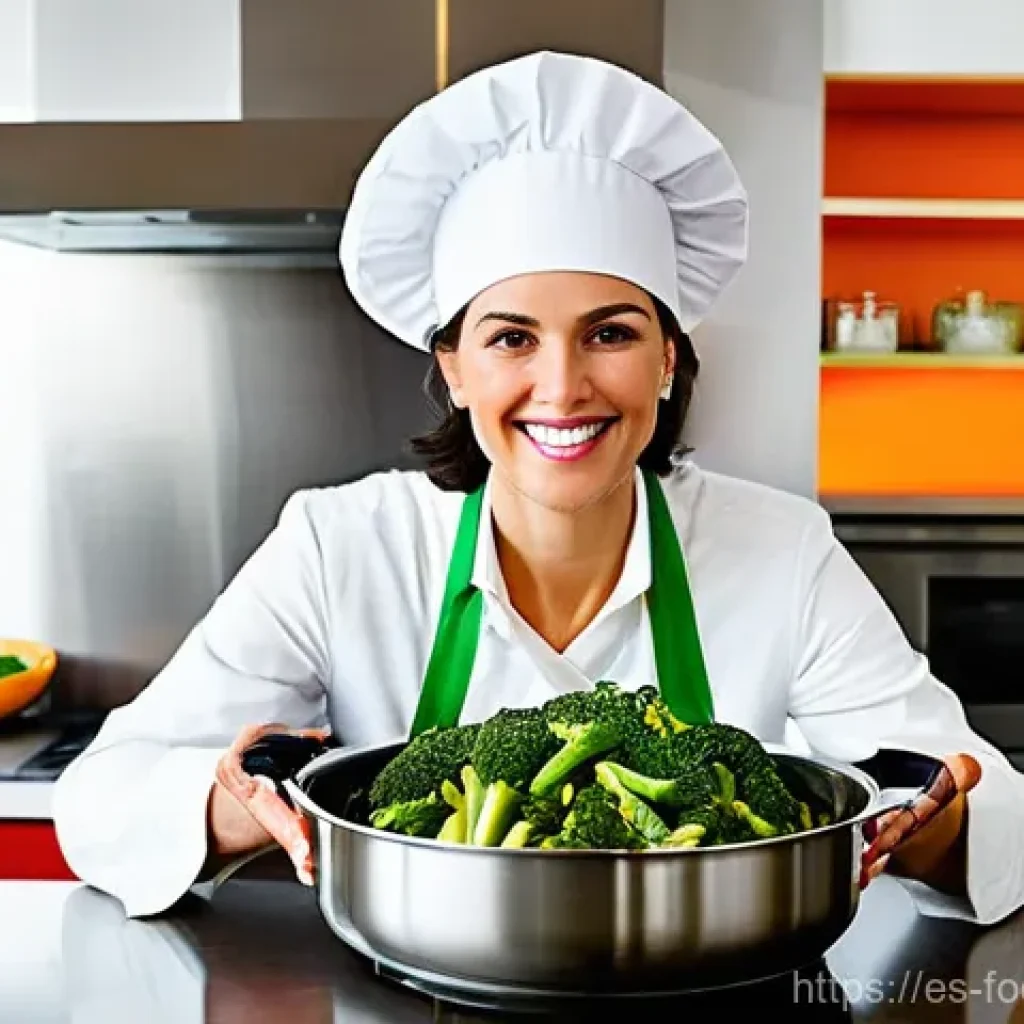 식품에서의 비타민 안정성 - **Prompt 1: A Spanish Culinary Expert Steaming Vibrant Vegetables**
    "A candid, high-angle shot o...