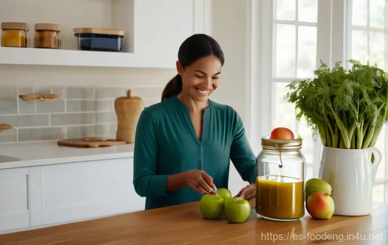 식품에서의 친환경 감미료 연구 - Image Prompt 1: The Conscious Sweetener Revolution in the Modern Kitchen**