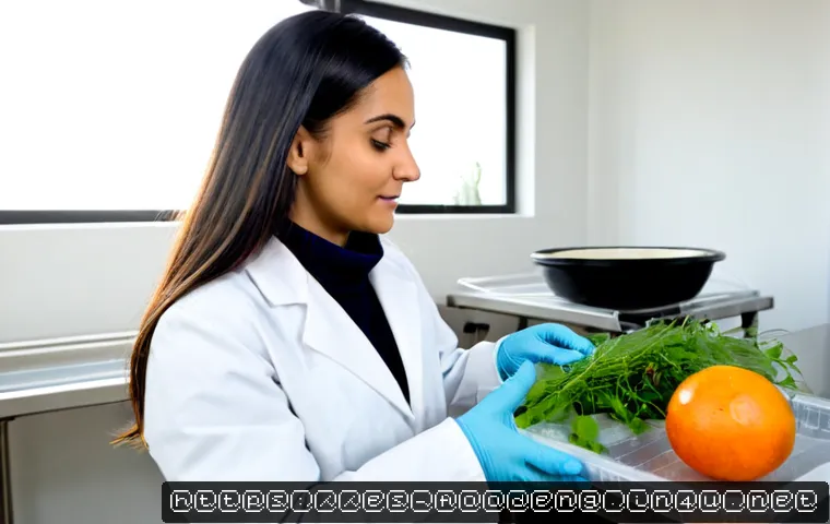 식품 포장에서의 생분해성 소재 개발 - Photorealistic food packaging development laboratory in Spain, a female materials scientist in a whi...